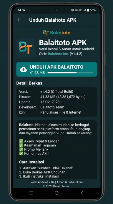 Tampilan halaman APK balaitoto