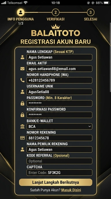 Tampilan halaman daftar balaitoto